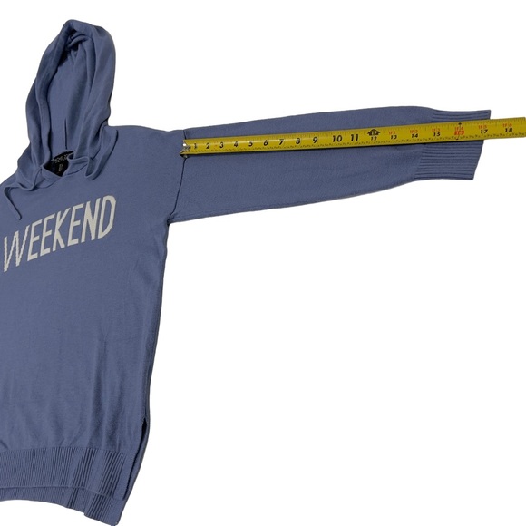 Rachel Zoe Weekend Hoodie Lightweight Knit Sweater Pullover Top Long Sleeve Blue - Picture 13 of 14